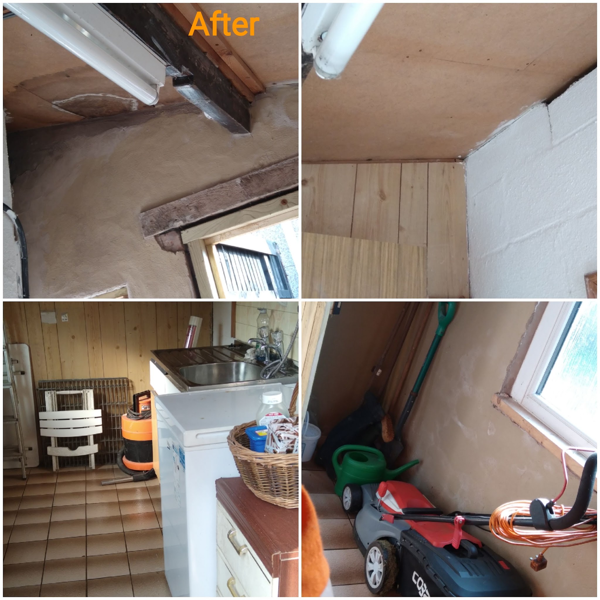 Four photos marked After: a loft space and utility area cleared and cleaned